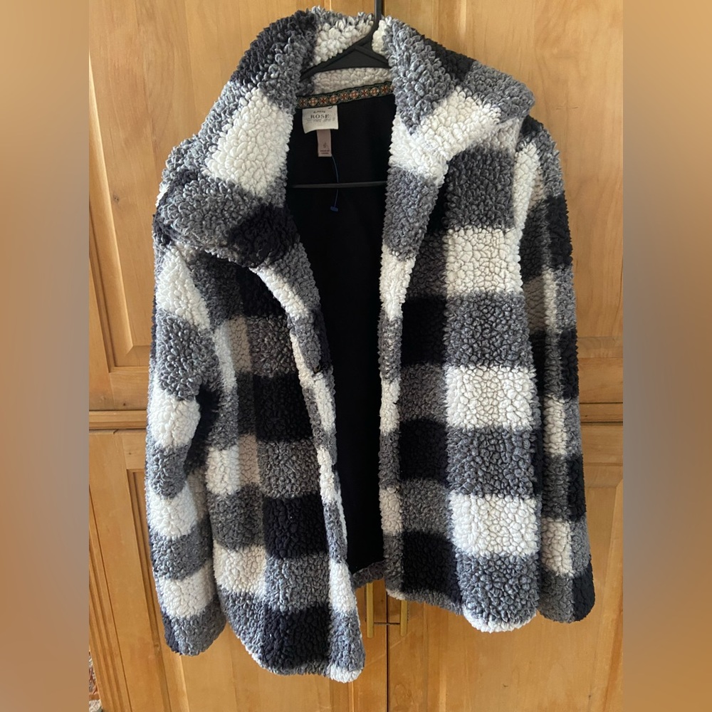 Black and white checkered Sherpa jacket